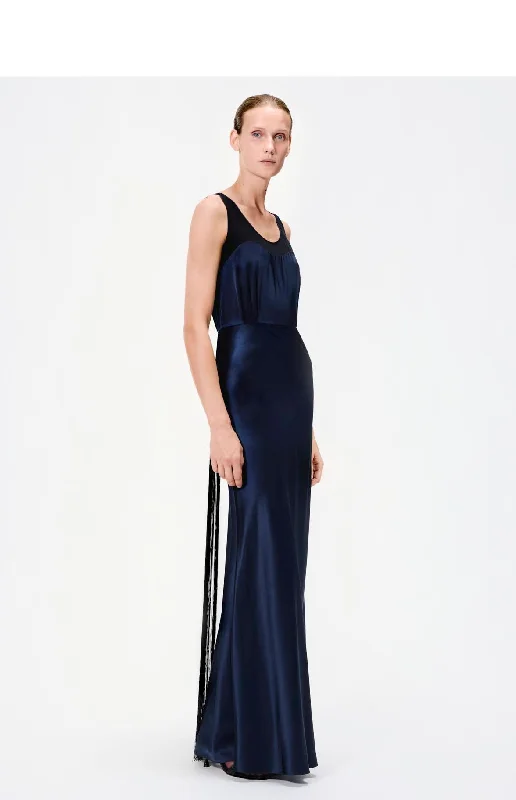 BIAS GOWN WITH FRINGE IN SILK CHARMEUSE