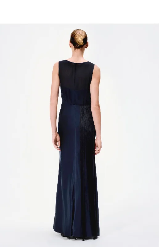 BIAS GOWN WITH FRINGE IN SILK CHARMEUSE