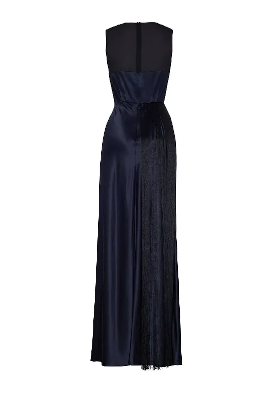 BIAS GOWN WITH FRINGE IN SILK CHARMEUSE