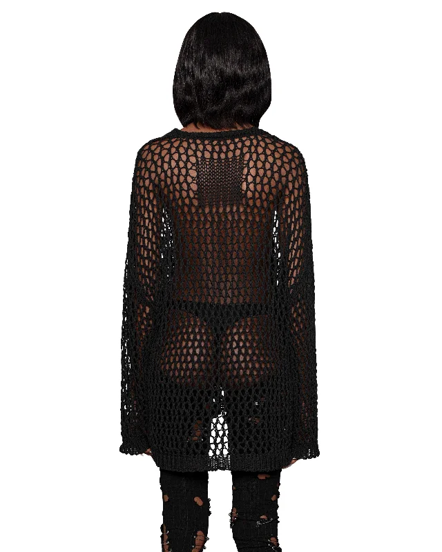 Black Cross Net Sweater