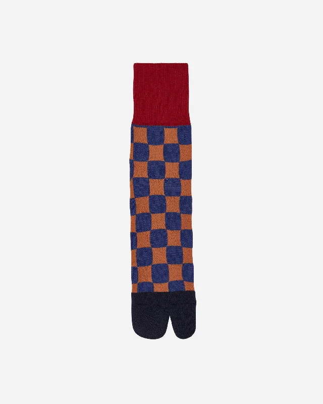 Tabi Checker Quarter Crew Socks Navy