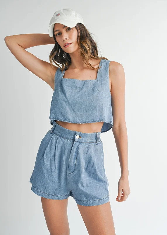 Daisy Denim Crop Top & Shorts Set