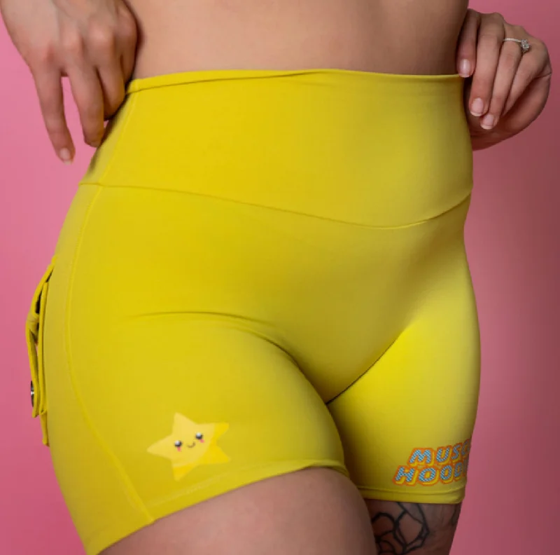 DAISY YELLOW-POCKET SCRUNCH SHORTS -4"" INSEAM