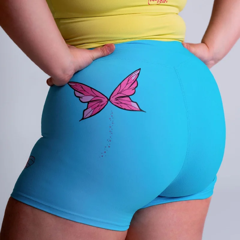 FUERTE BLUE BUTTERFLY-CROSS-OVER WAIST SHORTS -4"" INSEAM