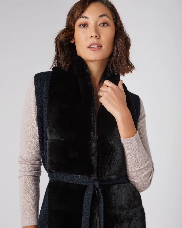 Women's Lola Fur Placket Cashmere Gilet Navy Blue