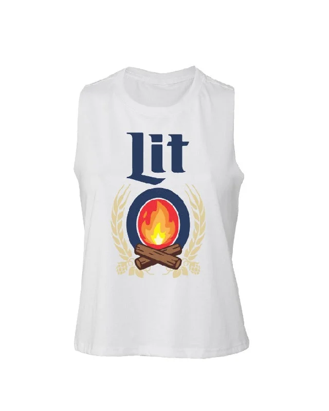 INK ""Lit"" Racerback Crop Tank - White