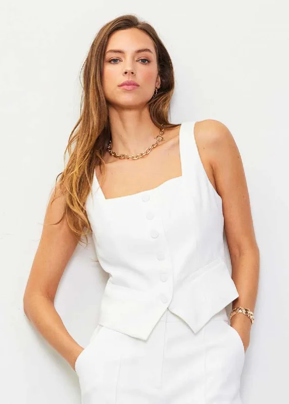 Helen Square Neck Vest - White