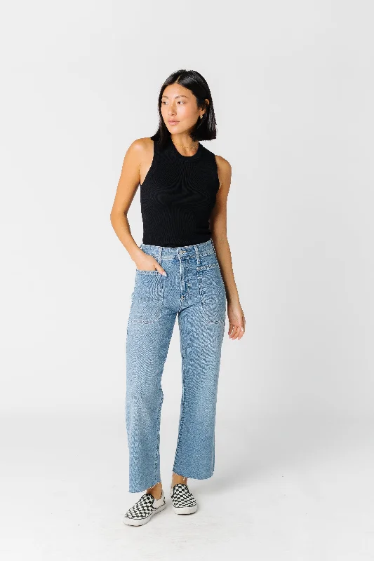 HR Utility Wide Leg Jeans- Med Denim