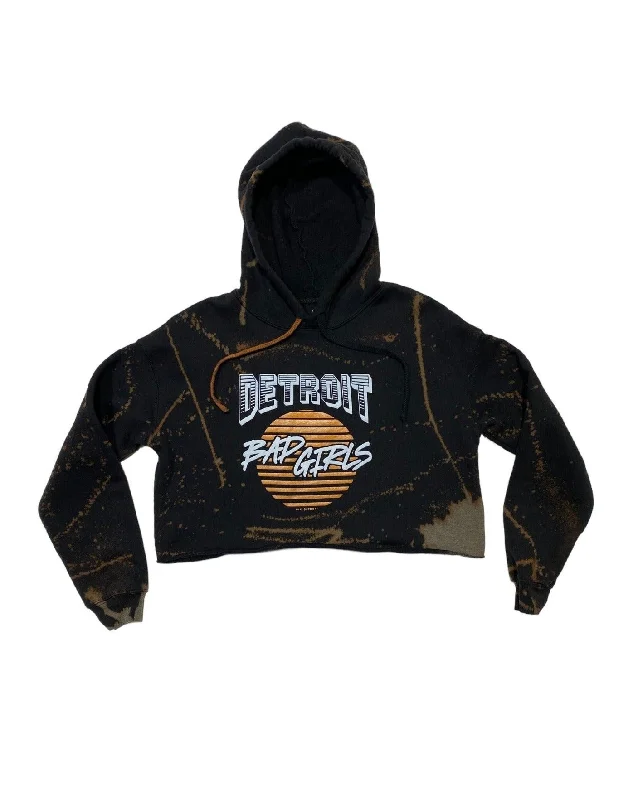 Ink Detroit Bad Girls Reverse Dyed Fleece Crop Hoodie - Black