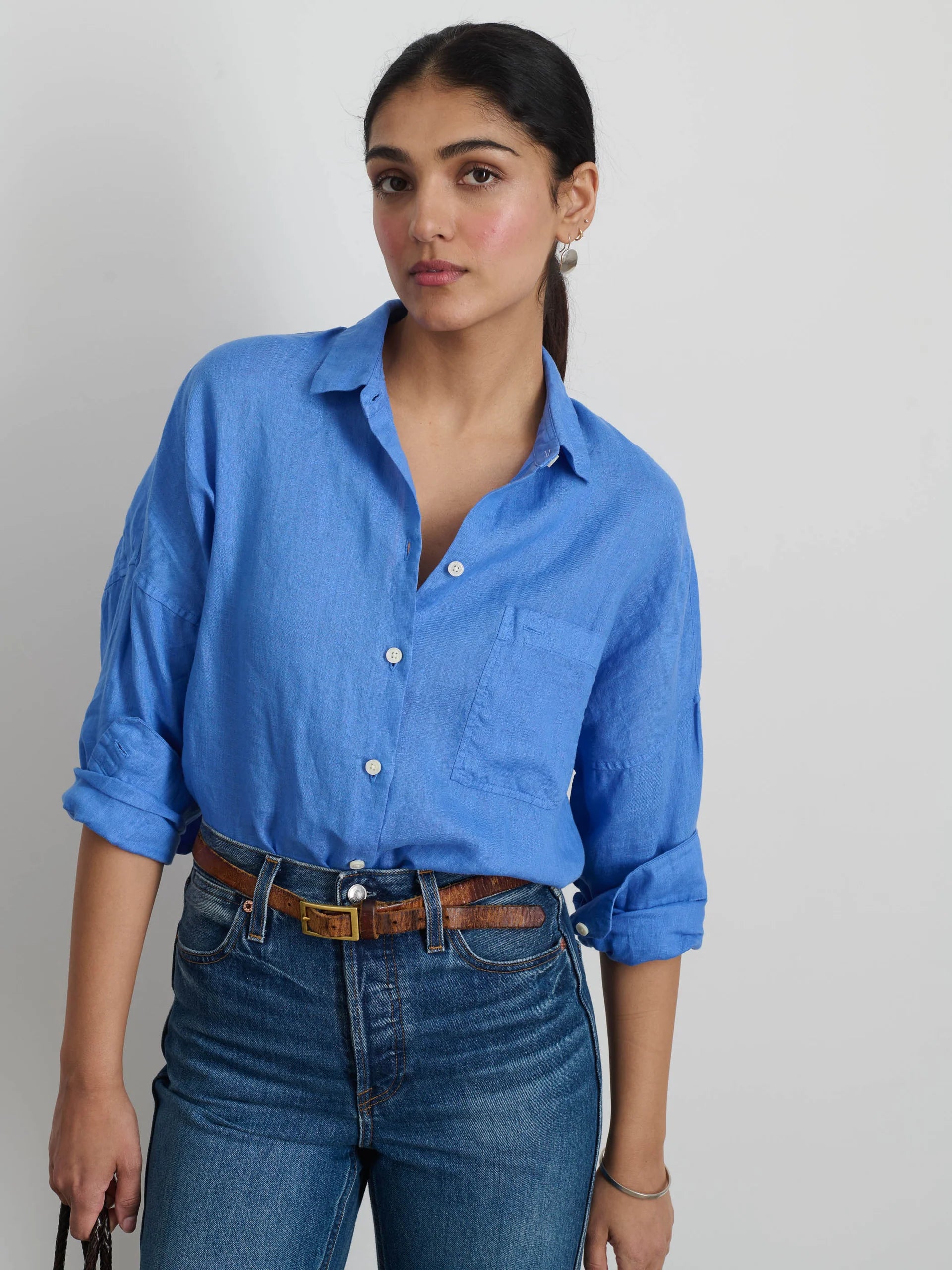 Jo Shirt in Linen, French Blue