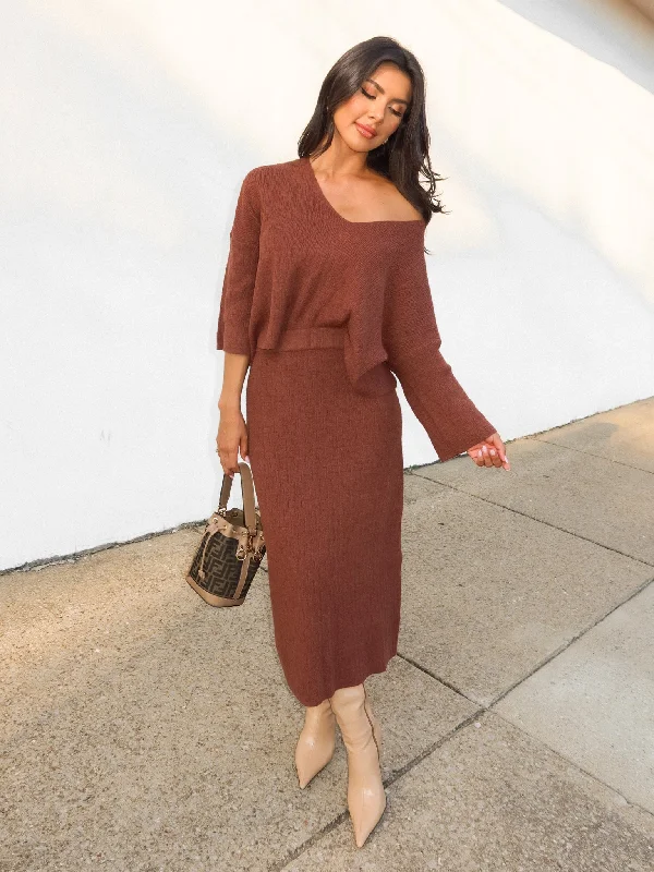 Easton Knit Midi Skirt in Brown