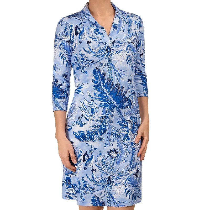 Knit Polo Collar Dress in Periwinkle Floral