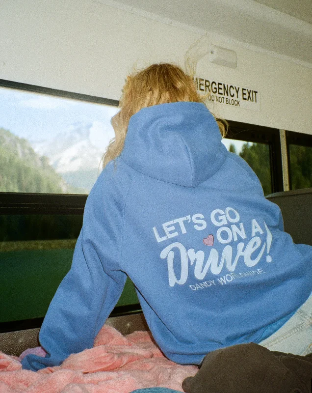 ""Let's Go on a Drive"" Oversized Lux Hoodie in Blue