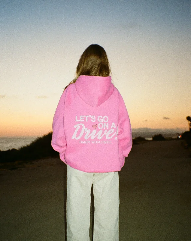 ""Let's Go on a Drive"" Oversized Lux Hoodie in Pink