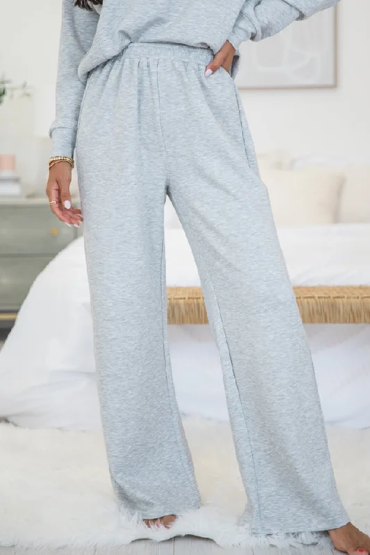 Let's Just Stay Heather Grey Knit Wide Leg Pants