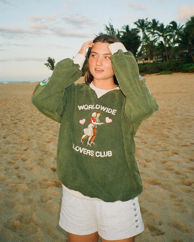 ""Lovers Club"" Crew Neck in Vintage Washed Green