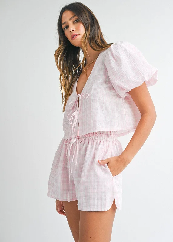 Natalie Bow Blouse & Shorts Set - Pink