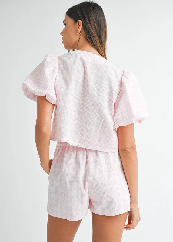 Natalie Bow Blouse & Shorts Set - Pink