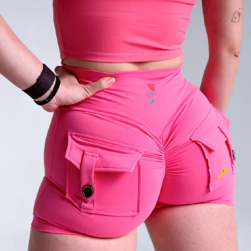 PINK CROWN-POCKET SCRUNCH SHORTS -4"" INSEAM