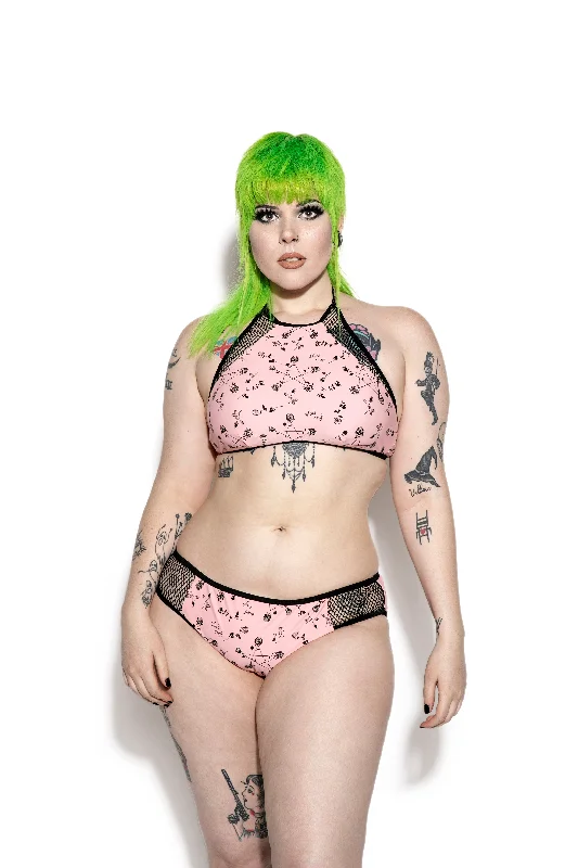 Pink Pentagram Rose Mesh Swim Top