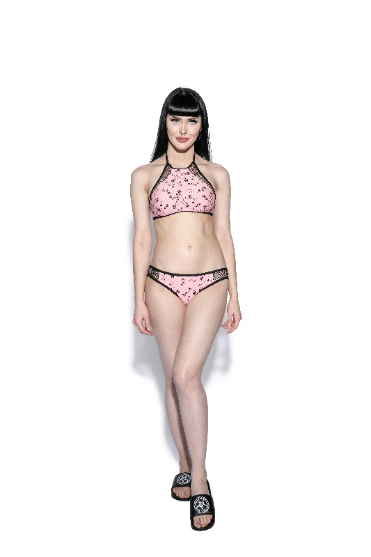 Pink Pentagram Rose Mesh Swim Top