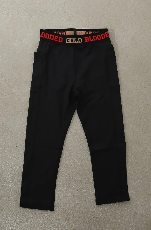 SAVS X Adapt :: Gold Blooded (Women's Black/Red Sport Leggings)