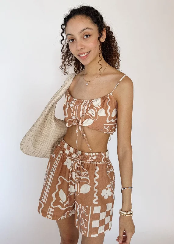 Summer Home Printed Crop Top - Tan