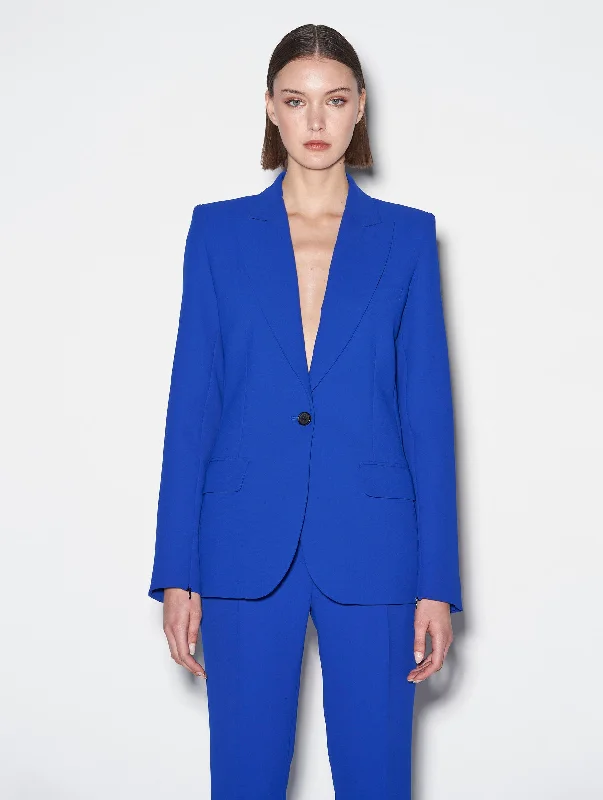 Veste de costume à manches zippées en crêpe bleue