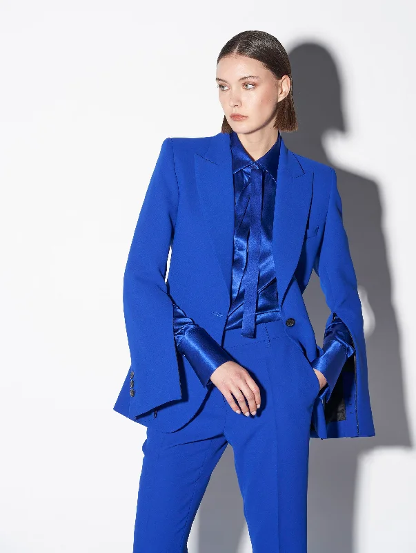 Veste de costume à manches zippées en crêpe bleue