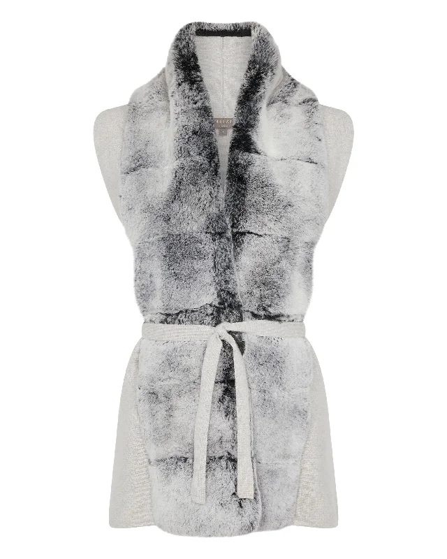 Women's Lola Fur Placket Cashmere Gilet Pebble Grey