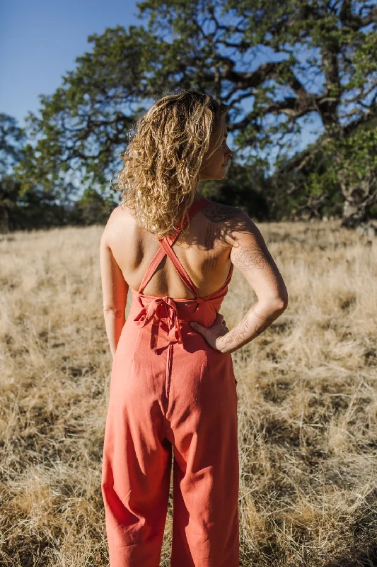 Yolked Juniper Jumpsuit in Sunset Coral