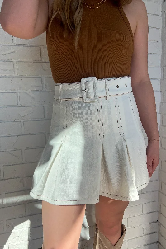 Denim Pleated Mini Skirt