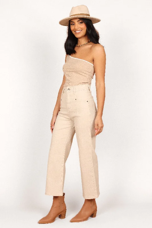 Georgette High Waisted Straight Leg Pants - Beige