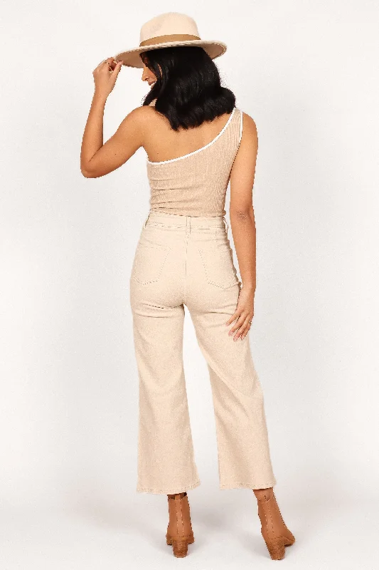 Georgette High Waisted Straight Leg Pants - Beige