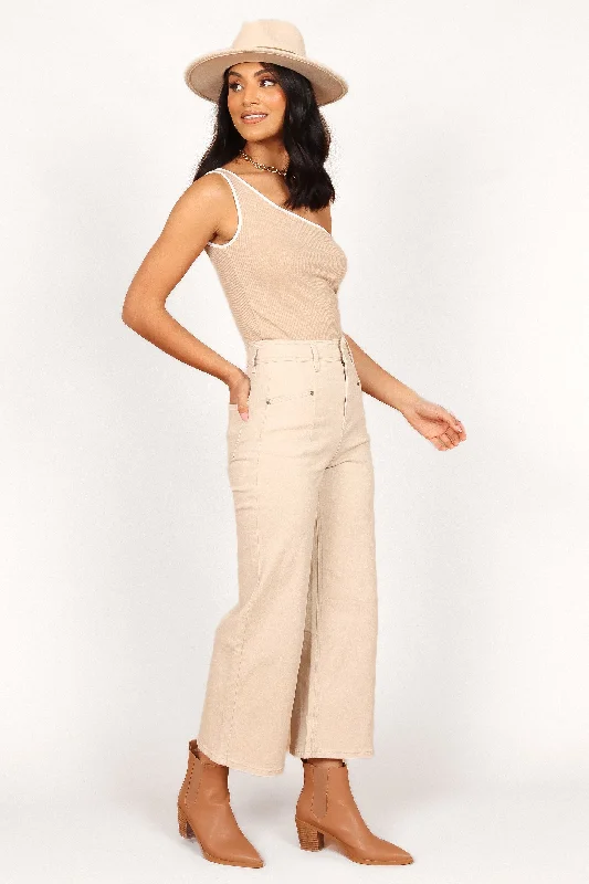 Georgette High Waisted Straight Leg Pants - Beige