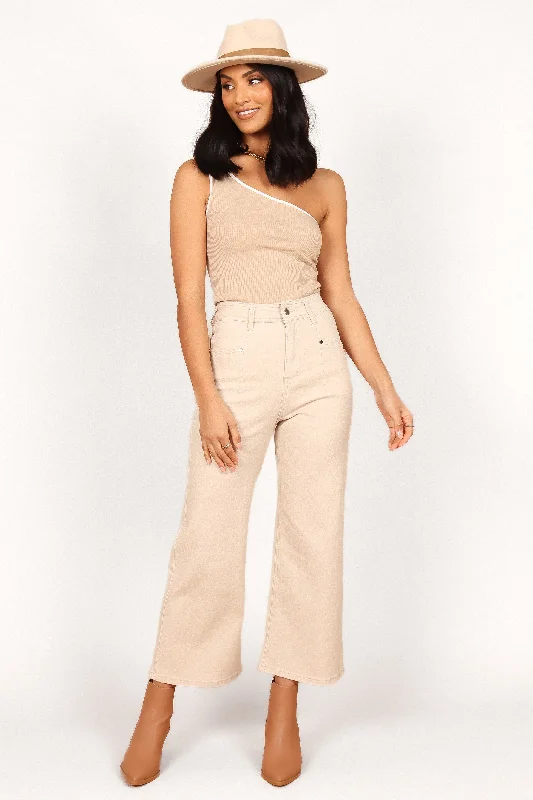 Georgette High Waisted Straight Leg Pants - Beige