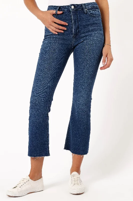 Luna High Rise Tonal Crop Flare Jean - Dark Denim