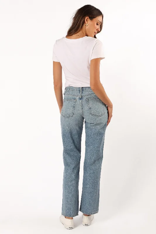 Nathan High Rise Relaxed Straight Jean - Medium Denim