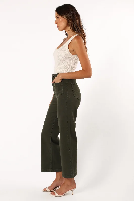 Noah High Rise Wide Leg Jean - Dark Olive