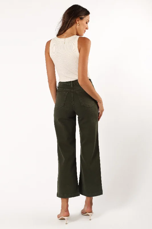 Noah High Rise Wide Leg Jean - Dark Olive