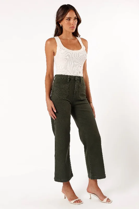 Noah High Rise Wide Leg Jean - Dark Olive