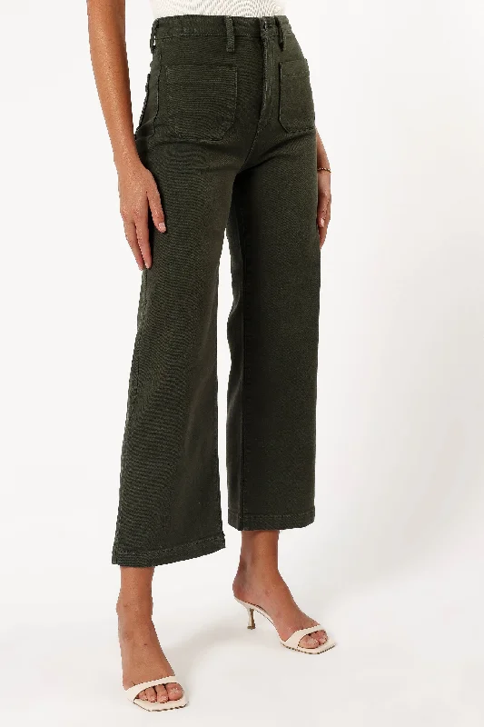 Noah High Rise Wide Leg Jean - Dark Olive