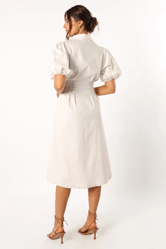 Sollie Puff Sleeve Midi Dress - White