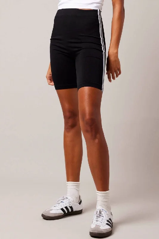 Black Bike Shorts Seamless Side Stripe