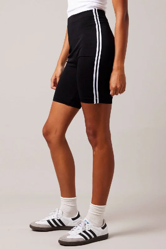 Black Bike Shorts Seamless Side Stripe