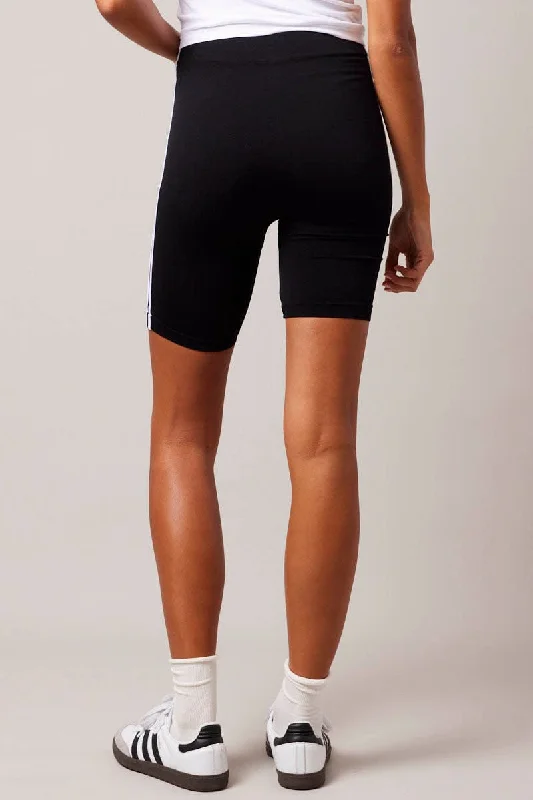 Black Bike Shorts Seamless Side Stripe