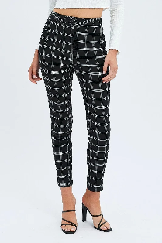 Black Check Leggings High Rise