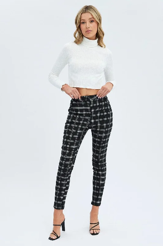 Black Check Leggings High Rise