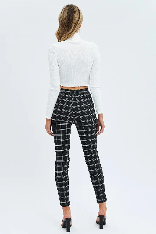 Black Check Leggings High Rise