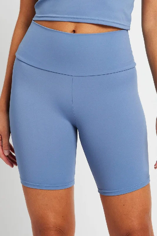 Blue Bike Shorts High Waisted